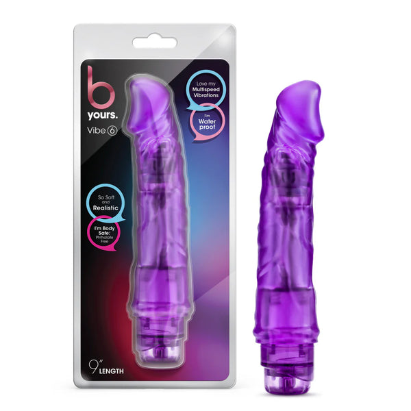 B Yours 9" Vibe 6 Vibrating Dildo - Purple