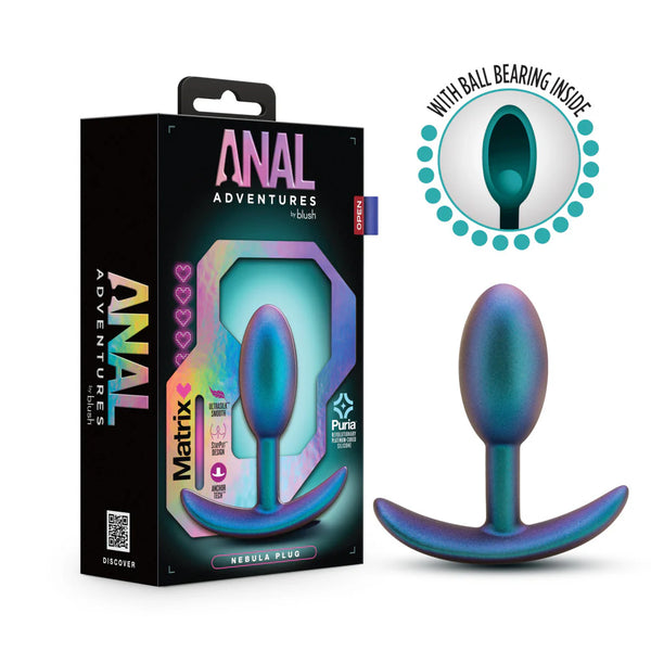 Anal Adventures Matrix The Nebula Platinum-Cured Silicone Vibrating Inner Ball Butt Plug - Lunar Blue