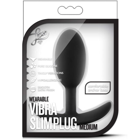 Luxe Wearable Vibra Slim Medium Platinum-Cured Silicone Anal Plug - Black