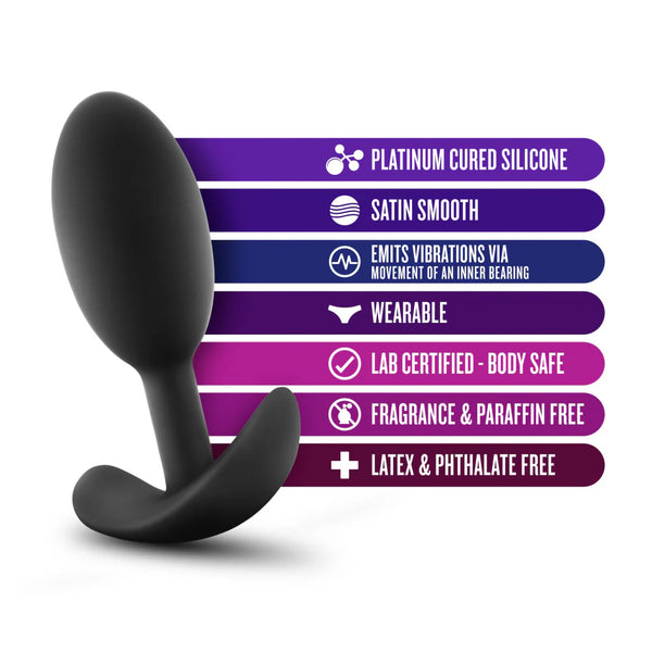 Luxe Wearable Vibra Slim Medium Platinum-Cured Silicone Anal Plug - Black