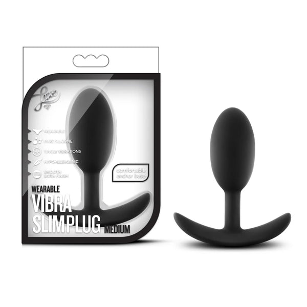Luxe Wearable Vibra Slim Medium Platinum-Cured Silicone Anal Plug - Black