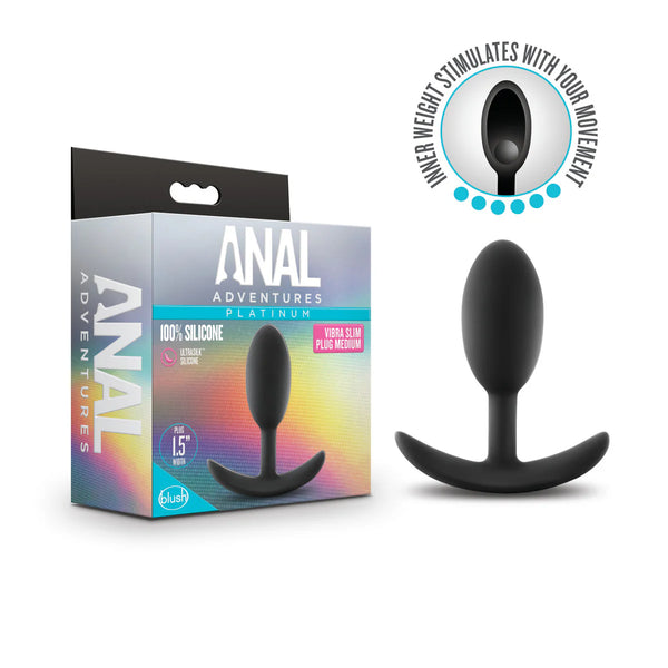 Anal Adventures Platinum 4" Vibra Slim Silicone Vibrating Inner Ball Anal Plug - Medium