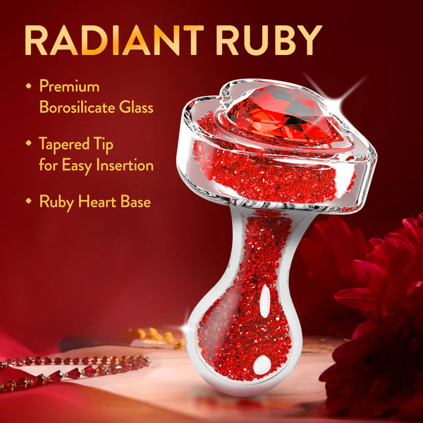 Oh My Gem Lustre Glass Anal Plug With Ruby Heart-Shaped Base