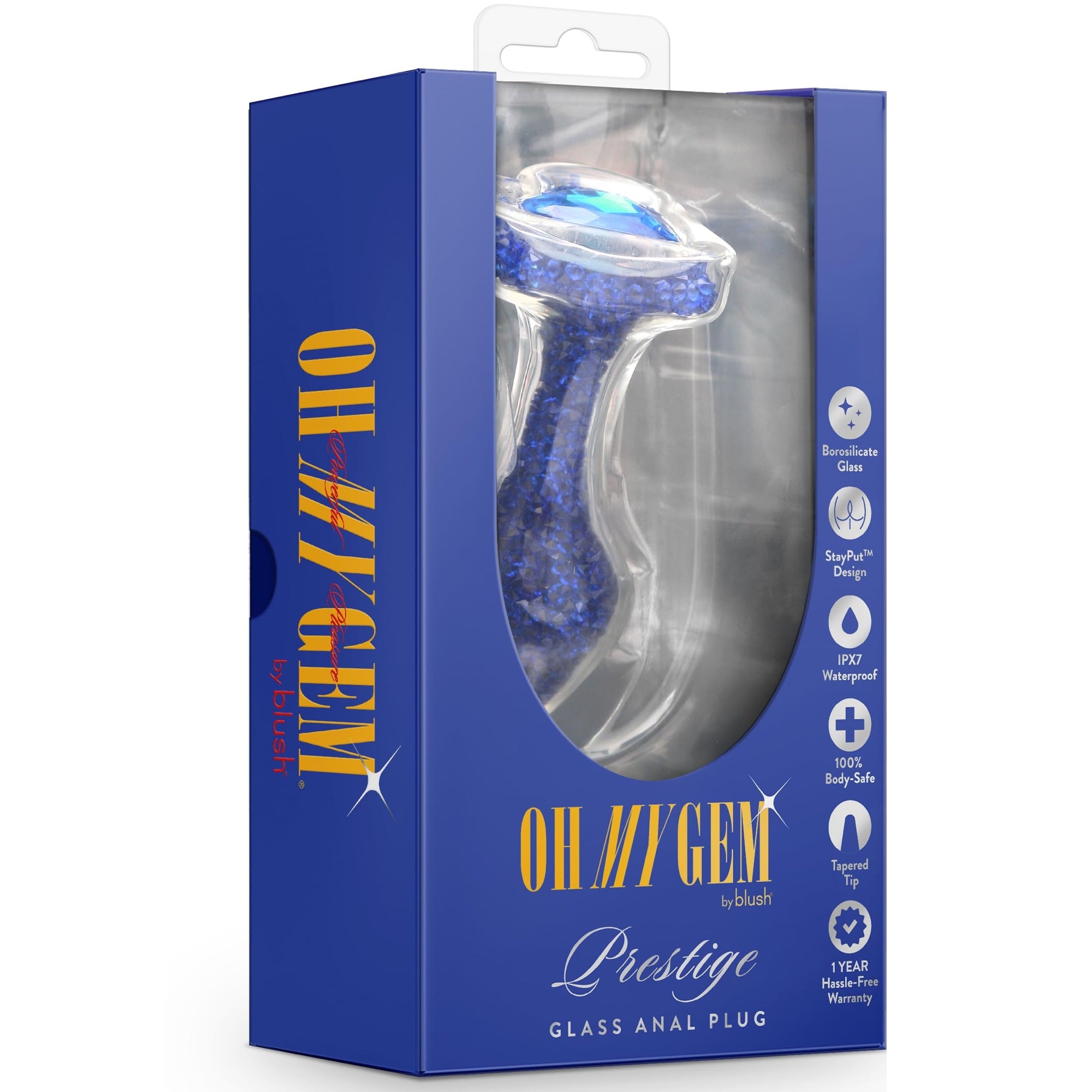 Oh My Gem Prestige Glass Anal Plug With Sapphire Heart-Shaped Base