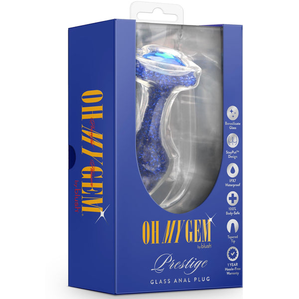 Oh My Gem Prestige Glass Anal Plug With Sapphire Heart-Shaped Base