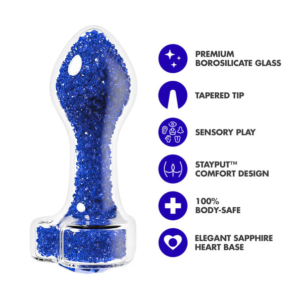 Oh My Gem Prestige Glass Anal Plug With Sapphire Heart-Shaped Base