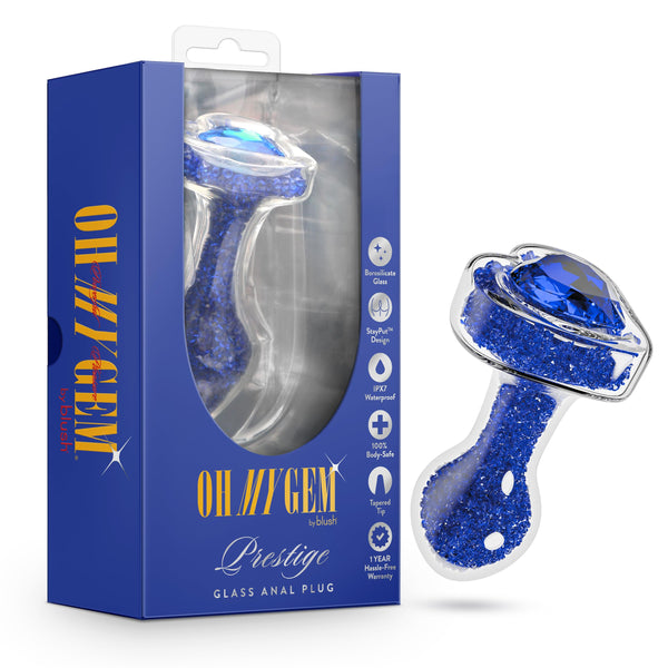 Oh My Gem Prestige Glass Anal Plug With Sapphire Heart-Shaped Base
