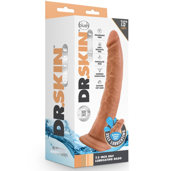 Dr. Skin Glide 7.5" Self-Lubricating Dildo - Mocha