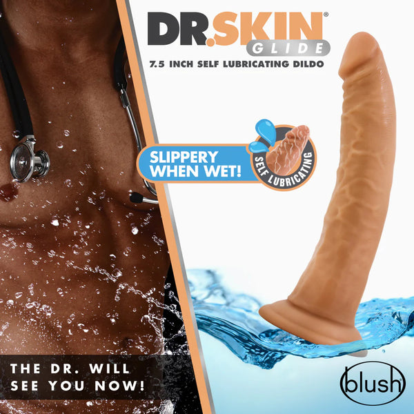 Dr. Skin Glide 7.5" Self-Lubricating Dildo - Mocha