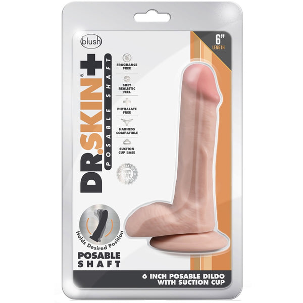 Dr. Skin Plus 6" Posable Dildo With Balls - Vanilla