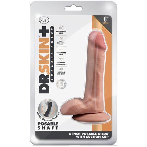 Dr. Skin Plus 6" Posable Dildo With Balls - Mocha