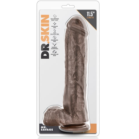 Dr. Skin Mr. Savage 11.5" Dildo with Balls - Chocolate