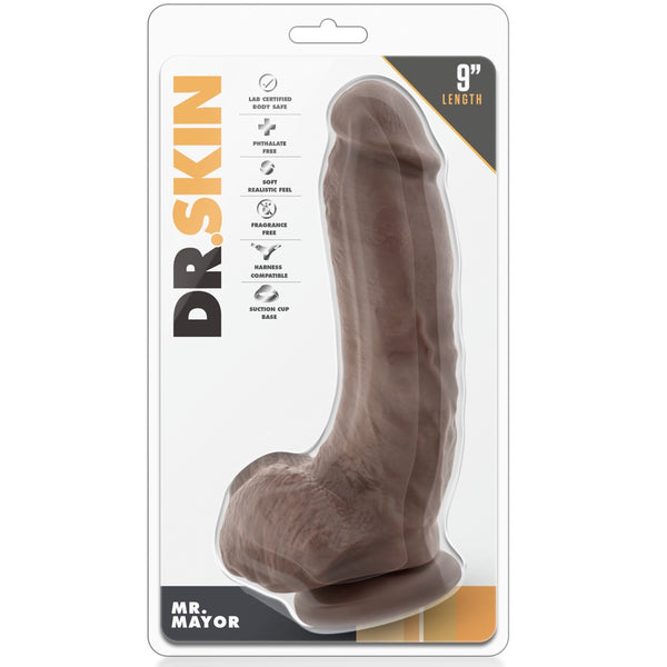 Dr. Skin Mr. Mayor 9" Dildo with Balls - Chocolate