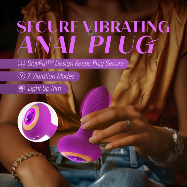 Oh My Gem Charm Rechargeable Vibrating Anal Plug Massager with Stayput™ Design - Amethyst