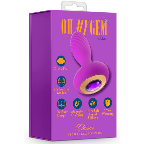 Oh My Gem Charm Rechargeable Vibrating Anal Plug Massager with Stayput™ Design - Amethyst