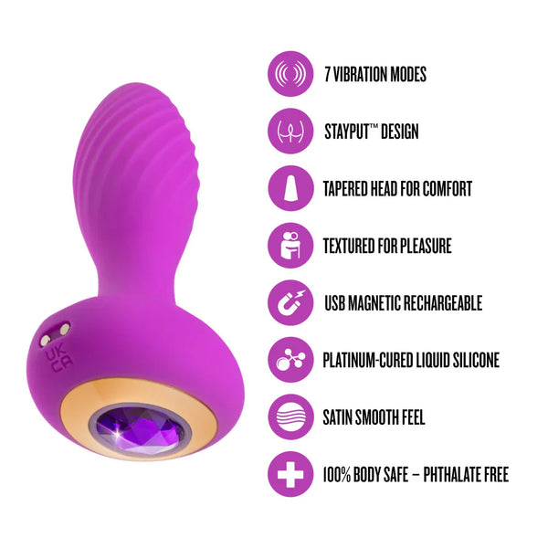 Oh My Gem Charm Rechargeable Vibrating Anal Plug Massager with Stayput™ Design - Amethyst