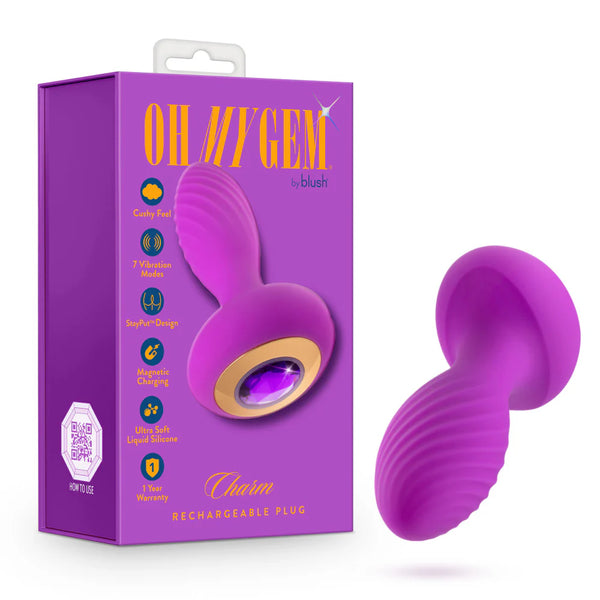 Oh My Gem Charm Rechargeable Vibrating Anal Plug Massager with Stayput™ Design - Amethyst