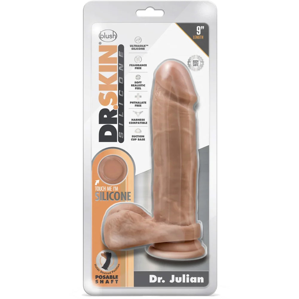 Dr. Skin Silicone  Dr. Julian 9" Dildo with Balls - Mocha