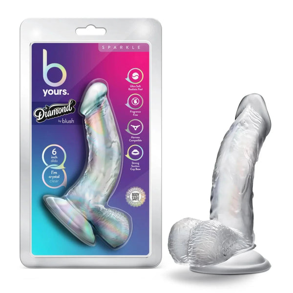 B Yours 6" Diamond Sparkle Dildo with Balls