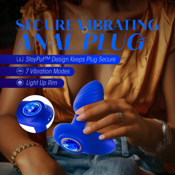 Oh My Gem Mystery Rechargeable Vibrating Anal Plug Massager with Stayput™ Design - Sapphire