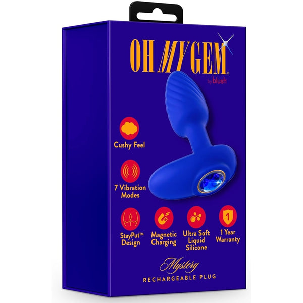 Oh My Gem Mystery Rechargeable Vibrating Anal Plug Massager with Stayput™ Design - Sapphire