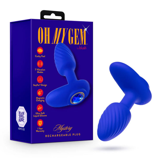 Oh My Gem Mystery Rechargeable Vibrating Anal Plug Massager with Stayput™ Design - Sapphire