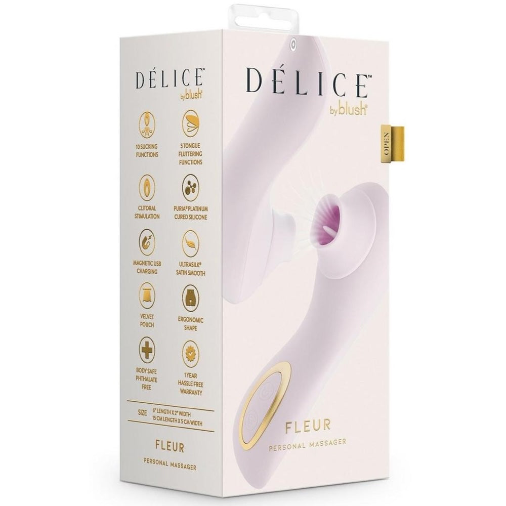 Delice Fleur Handheld Rechargeable Platinum-Cured Silicone Clitoral Stimulator with Tongue Fluttering & Suction Functions