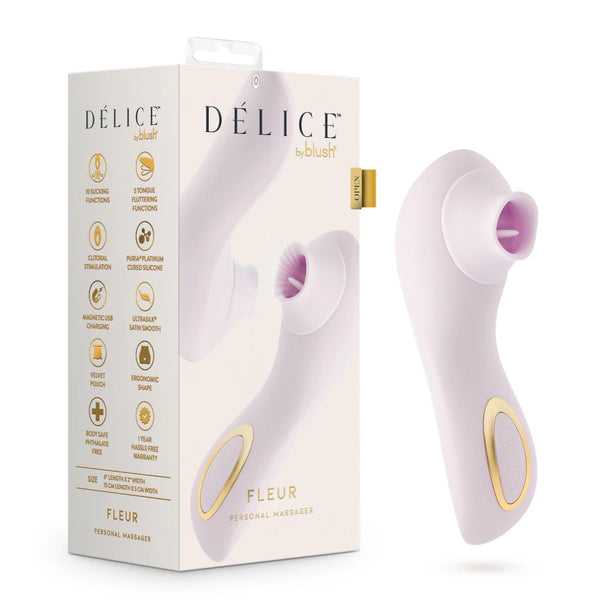 Delice Fleur Handheld Rechargeable Platinum-Cured Silicone Clitoral Stimulator with Tongue Fluttering & Suction Functions
