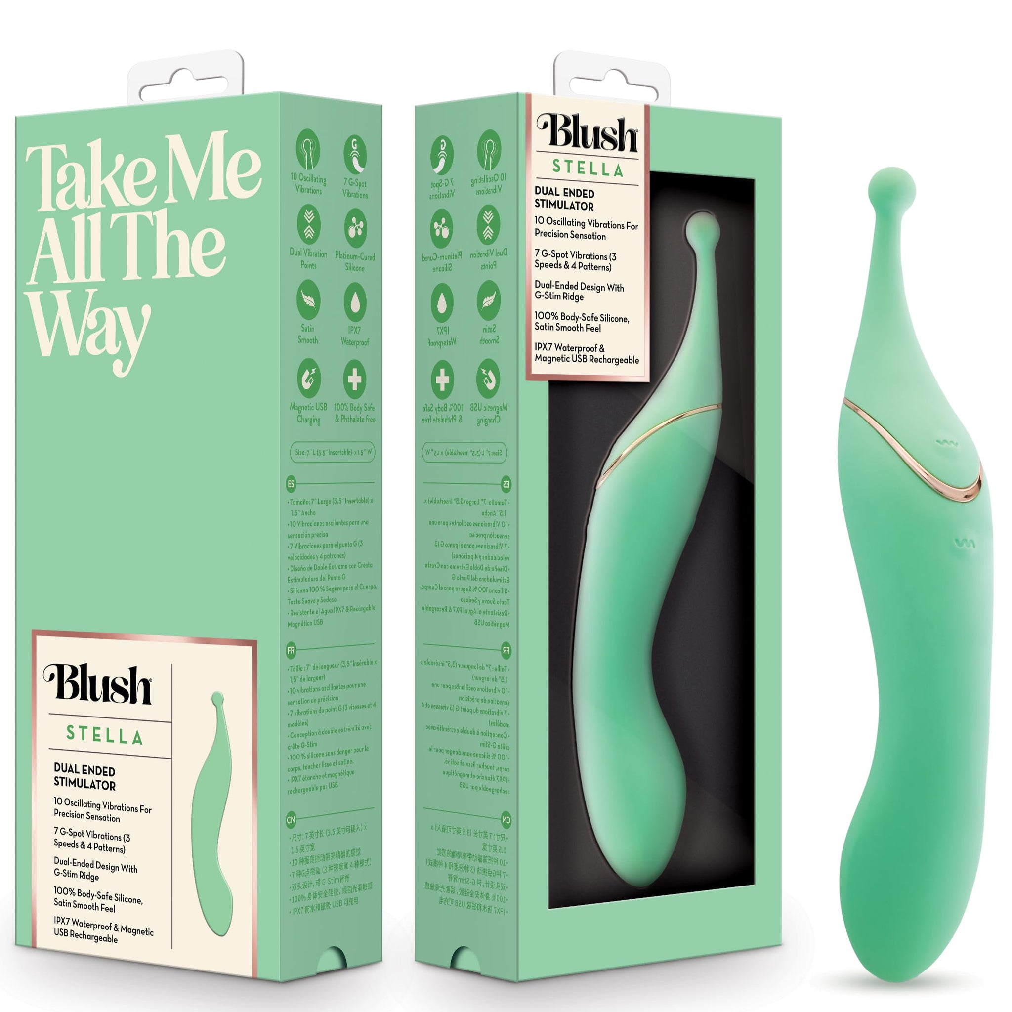 Blush Collection Stella Rechargeable Dual-Ended Clitoral G-Spot Vibrating Wand With Precision Stimulation