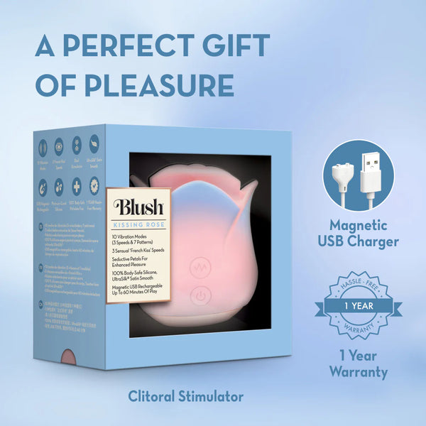 Blush Collection Kissing Rose Rechargeable Floral Vibrator with ‘French Kiss’ Speeds - Pink