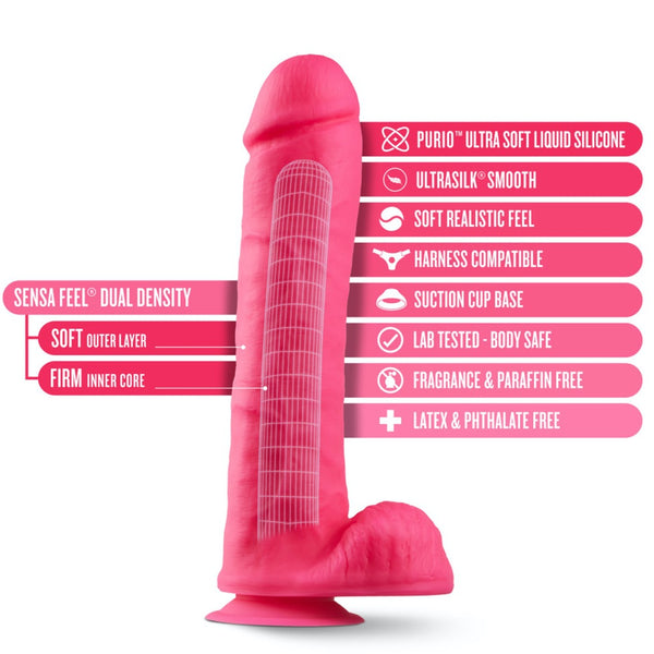 Blush Novelties Neo Elite 11" Silicone Dual Density Cock with Balls - Neon Pink - Extreme Toyz Singapore - https://extremetoyz.com.sg - Sex Toys and Lingerie Online Store - Bondage Gear / Vibrators / Electrosex Toys / Wireless Remote Control Vibes / Sexy Lingerie and Role Play / BDSM / Dungeon Furnitures / Dildos and Strap Ons &nbsp;/ Anal and Prostate Massagers / Anal Douche and Cleaning Aide / Delay Sprays and Gels / Lubricants and more...