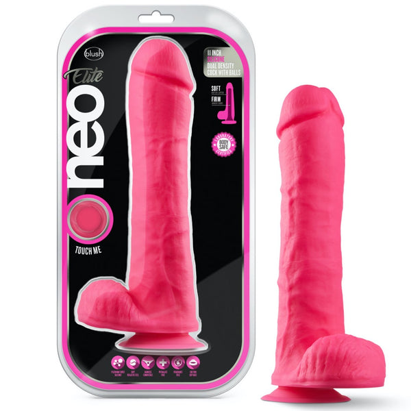 Blush Novelties Neo Elite 11" Silicone Dual Density Cock with Balls - Neon Pink - Extreme Toyz Singapore - https://extremetoyz.com.sg - Sex Toys and Lingerie Online Store - Bondage Gear / Vibrators / Electrosex Toys / Wireless Remote Control Vibes / Sexy Lingerie and Role Play / BDSM / Dungeon Furnitures / Dildos and Strap Ons &nbsp;/ Anal and Prostate Massagers / Anal Douche and Cleaning Aide / Delay Sprays and Gels / Lubricants and more...