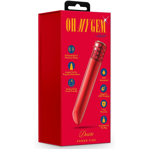 Oh My Gem Desire Rechargeable Vibrator with RumboTech™ Technology - Ruby