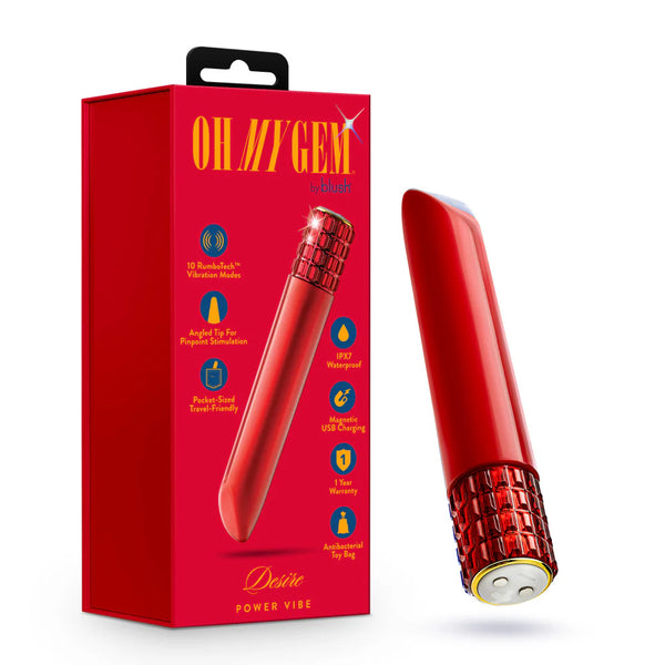 Oh My Gem Desire Rechargeable Vibrator with RumboTech™ Technology - Ruby