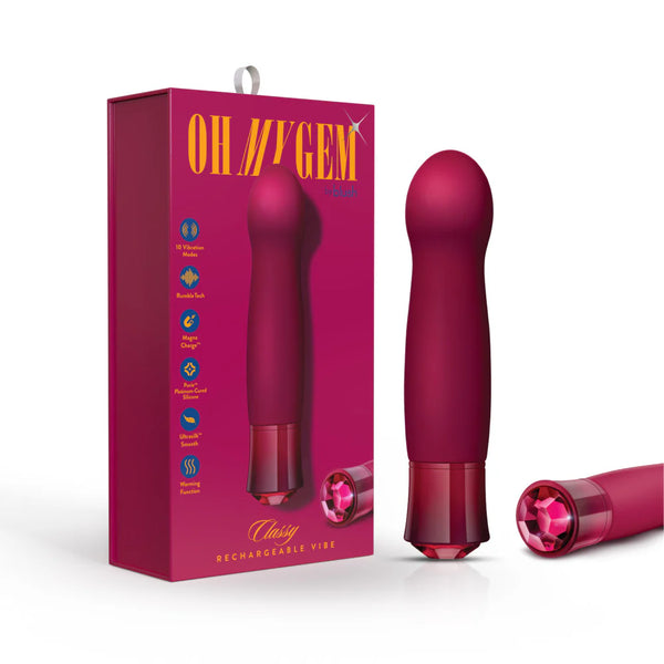 Oh My Gem Classy Rechargeable Warming Vibrator with RumboTech™ Technology - Garnet