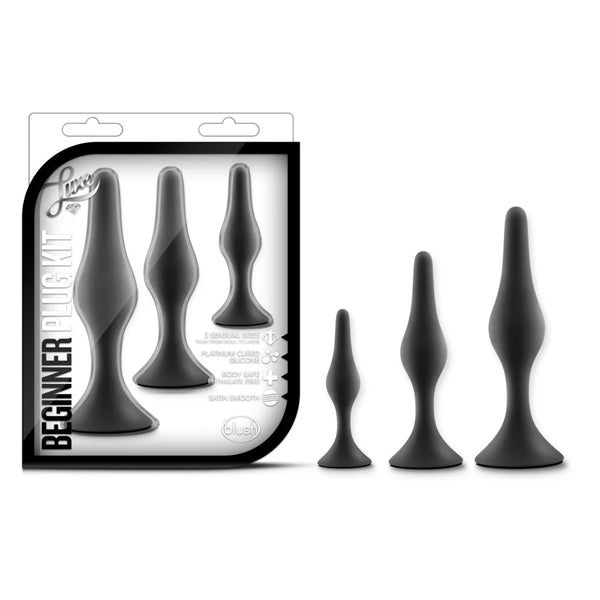 Luxe Beginner Platinum-Cured Silicone Anal Plug Kit - Black