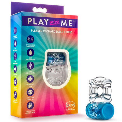 Blush Novelties Play With Me Pleaser Rechargeable C-Ring - Blue - Extreme Toyz Singapore - https://extremetoyz.com.sg - Sex Toys and Lingerie Online Store - Bondage Gear / Vibrators / Electrosex Toys / Wireless Remote Control Vibes / Sexy Lingerie and Role Play / BDSM / Dungeon Furnitures / Dildos and Strap Ons &nbsp;/ Anal and Prostate Massagers / Anal Douche and Cleaning Aide / Delay Sprays and Gels / Lubricants and more...