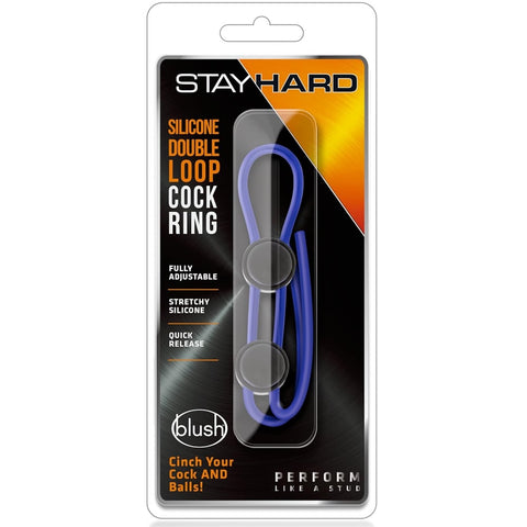 Stay Hard Silicone Double Loop Cock Ring - Blue