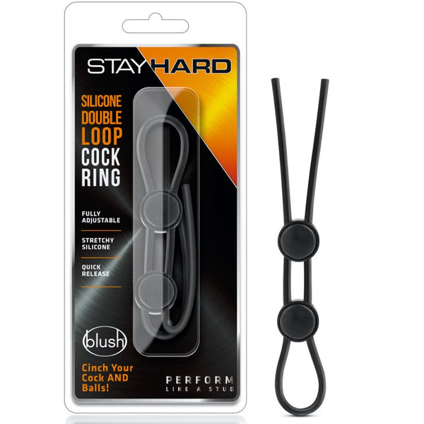 Blush Novelties Stay Hard Silicone Double Loop Cock Ring - Black - Extreme Toyz Singapore - https://extremetoyz.com.sg - Sex Toys and Lingerie Online Store - Bondage Gear / Vibrators / Electrosex Toys / Wireless Remote Control Vibes / Sexy Lingerie and Role Play / BDSM / Dungeon Furnitures / Dildos and Strap Ons &nbsp;/ Anal and Prostate Massagers / Anal Douche and Cleaning Aide / Delay Sprays and Gels / Lubricants and more...