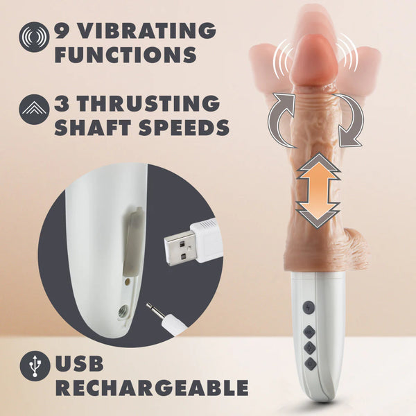 Dr. Skin Silicone Dr. Hammer 7" Rechargeable Remote Control Vibrating & Thrusting Dildo with Handle & Suction Cup