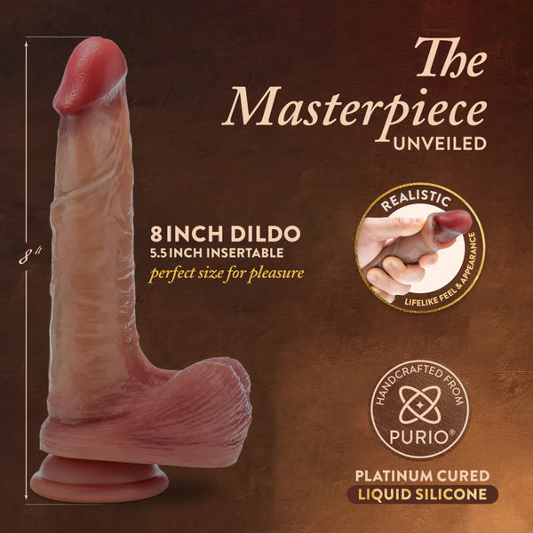 Renaissance DaVinci 8" Dual Density Liquid Silicone Realistic Dildo With Sliding Foreskin & Squeezable Balls - Tan