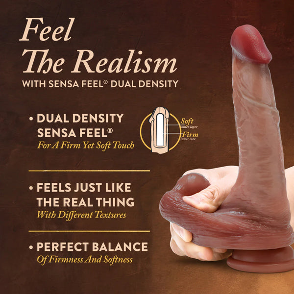 Renaissance DaVinci 8" Dual Density Liquid Silicone Realistic Dildo With Sliding Foreskin & Squeezable Balls - Tan