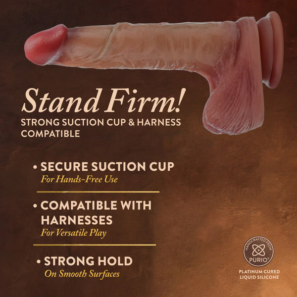 Renaissance DaVinci 8" Dual Density Liquid Silicone Realistic Dildo With Sliding Foreskin & Squeezable Balls - Tan