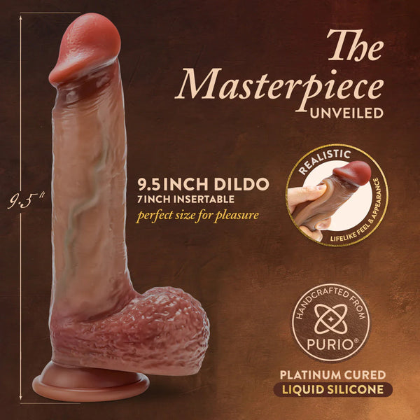Renaissance  Raphael 9.5" Dual Density Liquid Silicone Realistic Dildo With Sliding Foreskin & Squeezable Balls - Tan