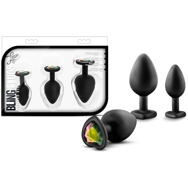 Luxe Bling Plugs Platinum-Cured Silicone Anal Training Kit - Black