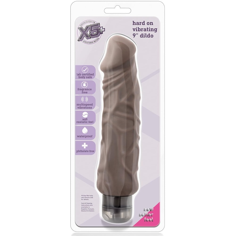 X5 Plus Hard on Vibrating 9" Dildo - Brown