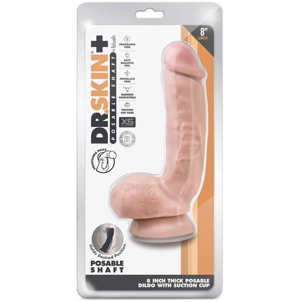 Dr. Skin Plus 8" Poseable Dildo with Squeezable Balls - Vanilla