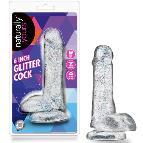 Naturally Yours 6" Glitter Cock  - Sparkling Clear