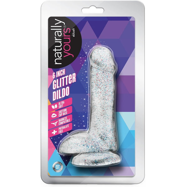 Naturally Yours 6" Glitter Cock  - Sparkling Clear