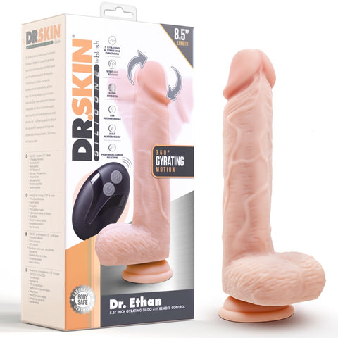 Dr. Skin Silicone Dr. Ethan 8.5" Rechargeable Remote Control 360° Gyrating Dildo with Balls